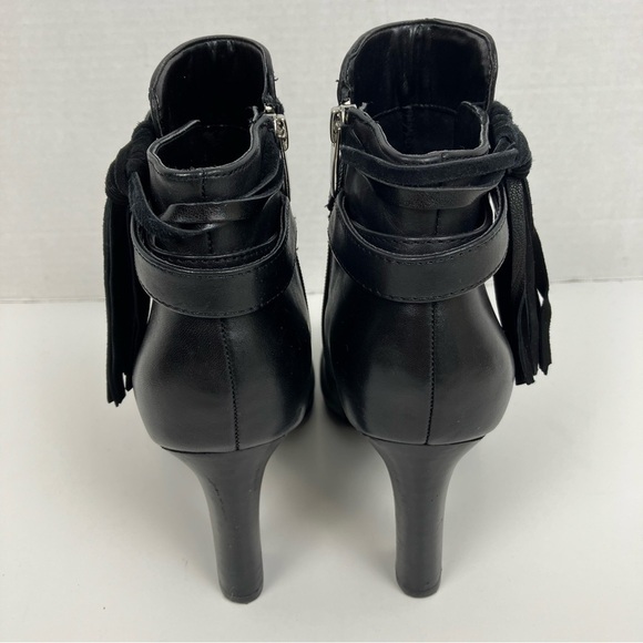 Lauren Ralph Lauren Belcia Black Leather Heeled Bootie Fringe Tassel Detail Sz 6 - Picture 7 of 16